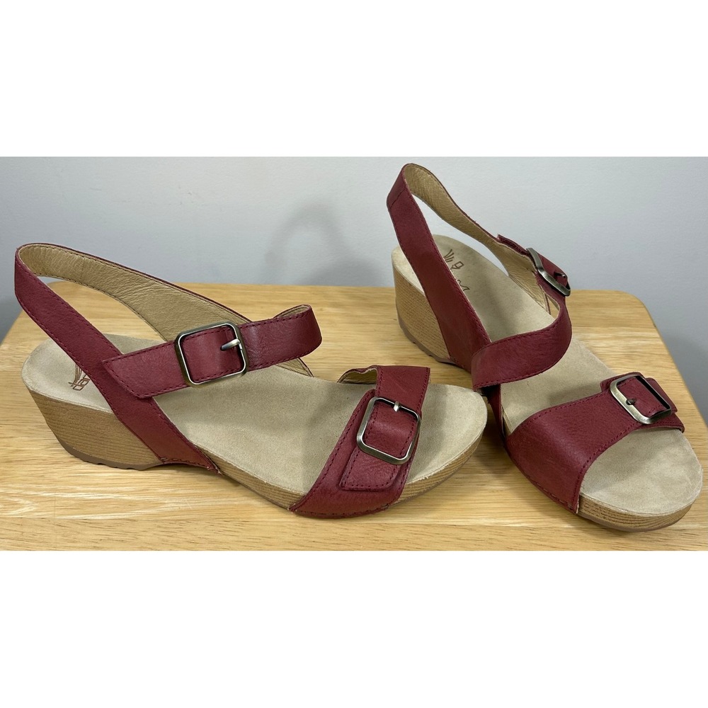 Dansko Wedge Sandals Women 41 Cayenne Red Trinity Leather Comfort Shoes Bohemian
